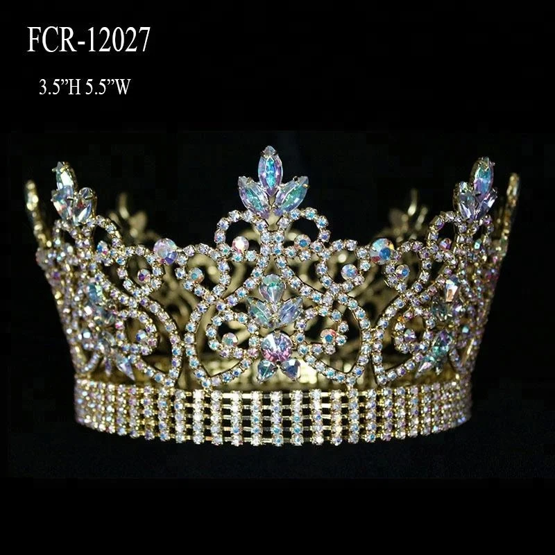 Wholesale Customized Pageant Tiara Gold Plated Full Round Beauty Rhinestone Crown