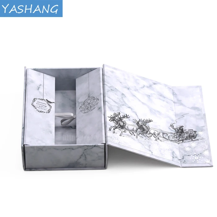 Marble paper display gift box for dress with rigid lid custom eyelash packaging box flat