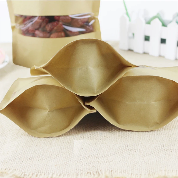 Professional Manufacturer Kraft Paper Pouch Bags With Clear Window/ Craft Paper Bag For Tea Packaging