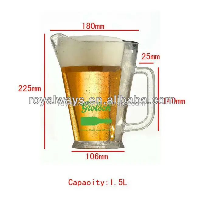 High quality 1.5L clear plastic ice Beer Jug, Beer pitcher