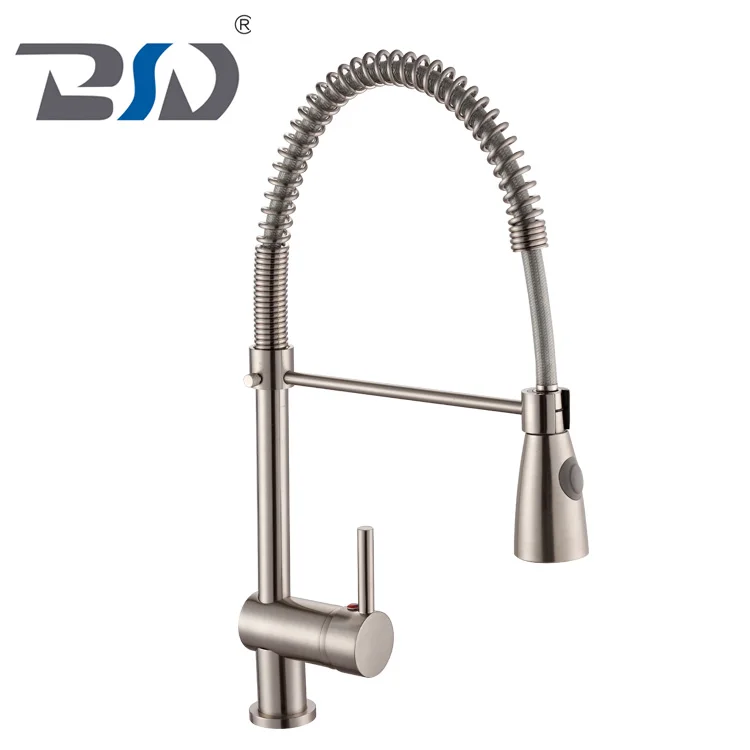 Grifo Cocina Brass Pull Out Single Lever Hot Cold Water Tap Brushed Nickel Kitchen Mixer