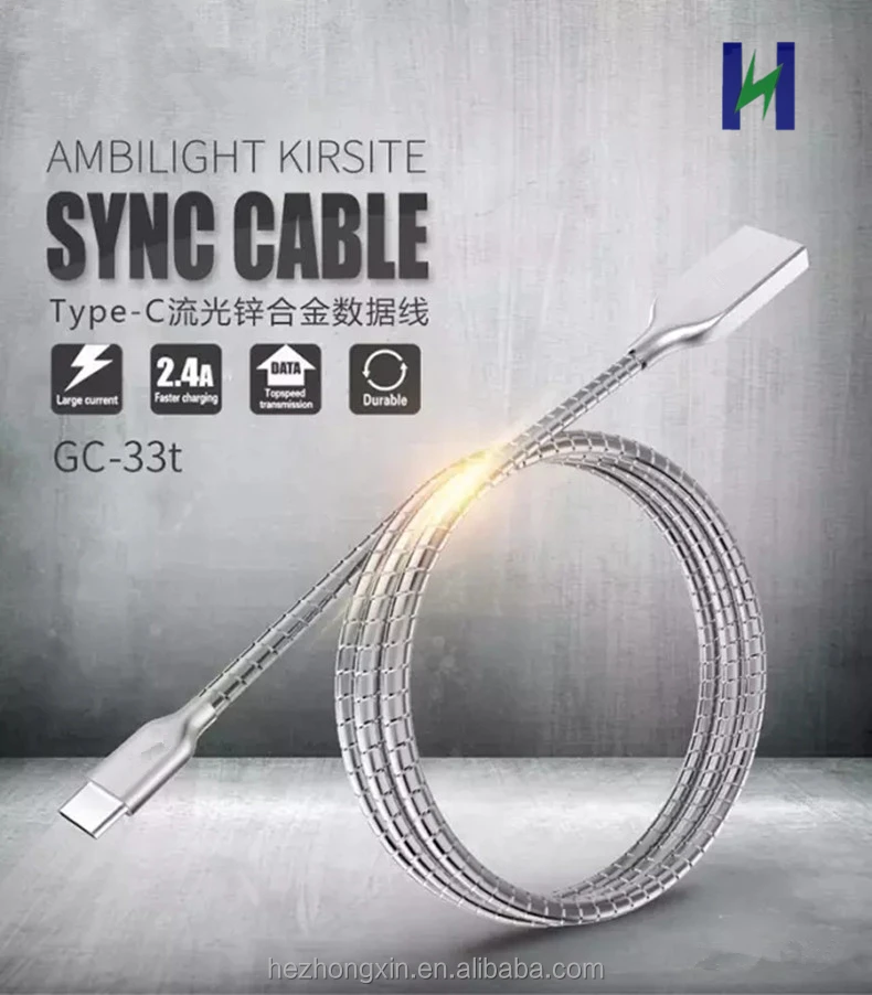 Hot sale Zinc Alloy metal Spring Data Line metal usb type c cable USB C CHARGER CABLE