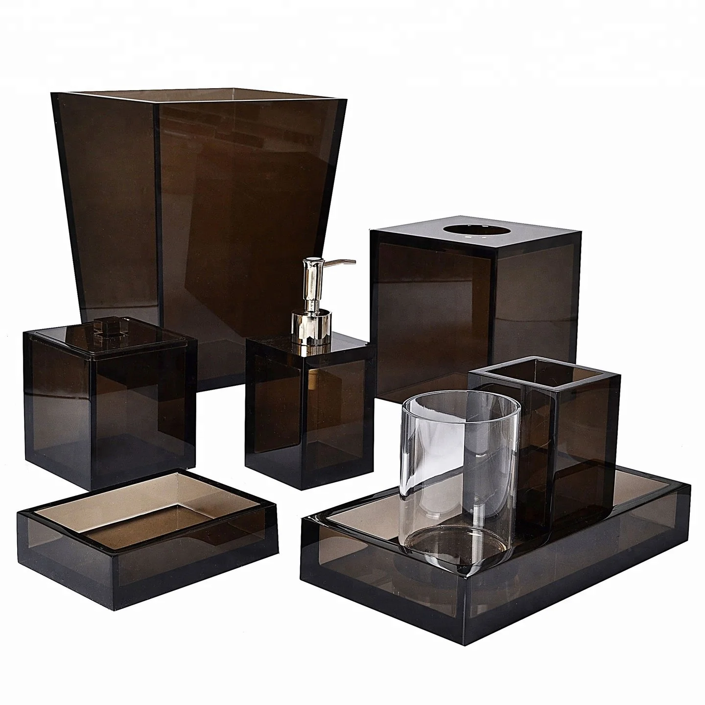 New Product Simple Ideas Shinny Brown Resin Hotel Bathroom Accessories Sets