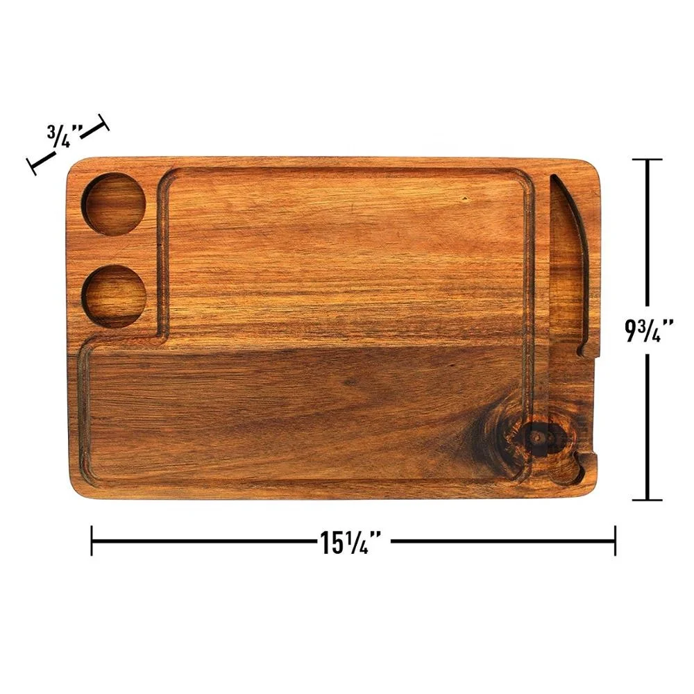 Premium Acacia Wood serving  board for cheese,Wooden cheese Cutting Board with Sauce Cups & Knife
