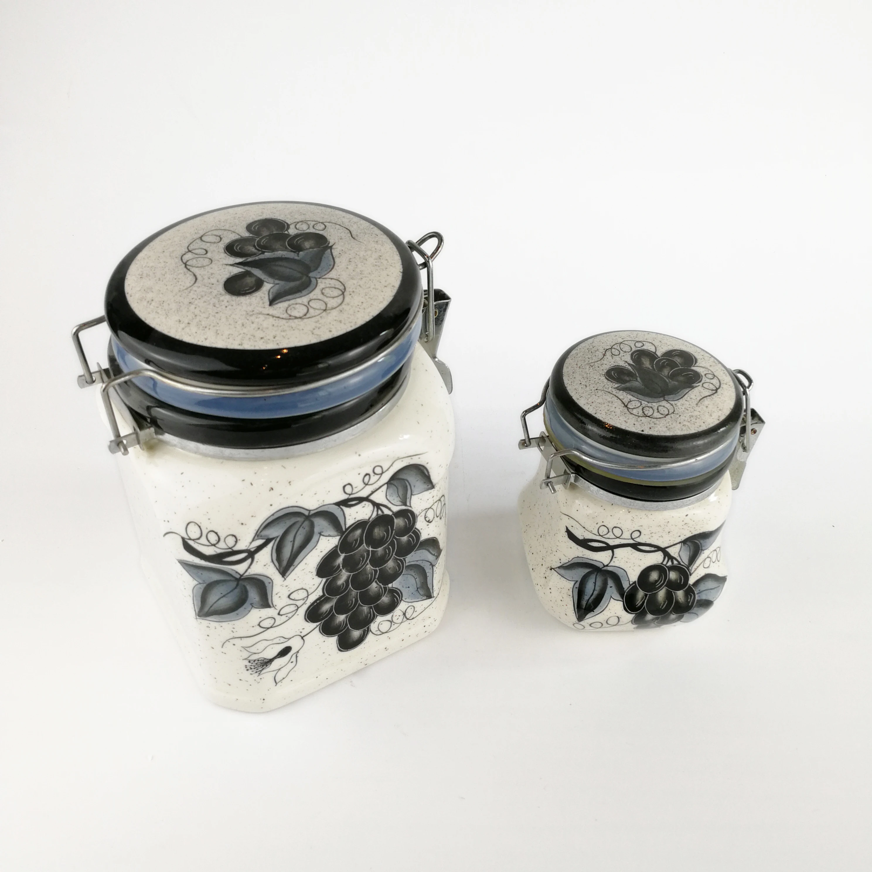 custom airless white ceramic enamel kitchen coffee airtight canister sets sealed storage jam clamp jars with metal clip lid