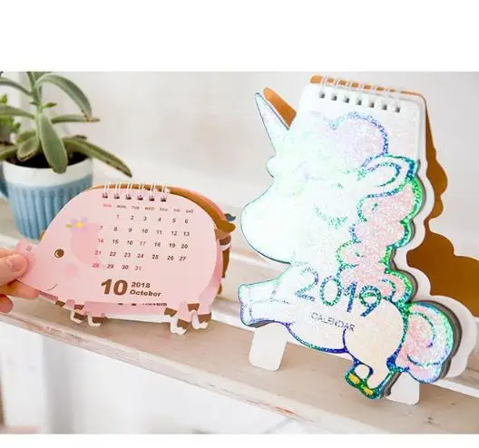 2019 cartoon shape public election a unicorn cherry blossom flamingos pig series desktop calendar PN4267