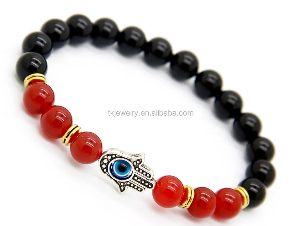 
Fashion Hand Charm Bracelet With Black red Agate Beads Mala Beaded Bracelet Jewelry 