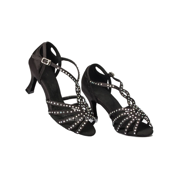 Crystal Latin Dance Shoes For Women Satin Salsa Dance Shoes