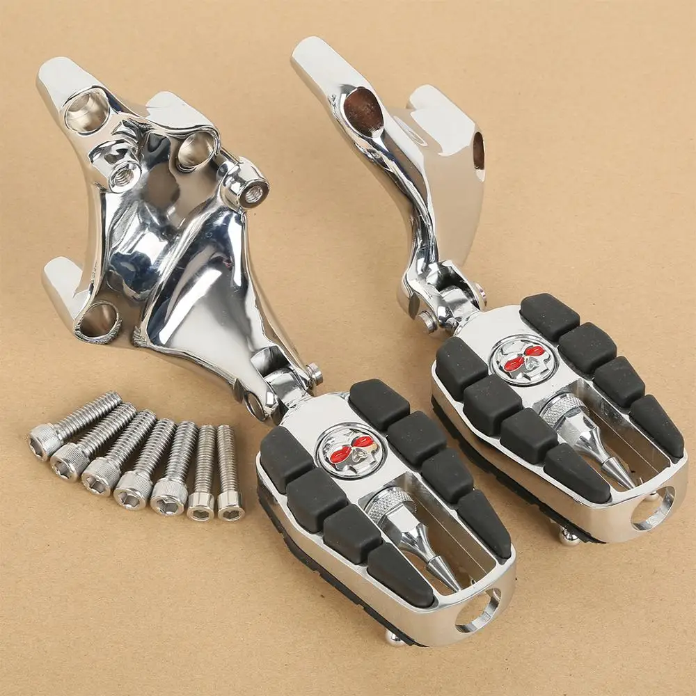 XF2103108-E  Skull Chrome Foot Pegs & Brackets For Harley Sportster XL883 XL1200 Iron 14-16