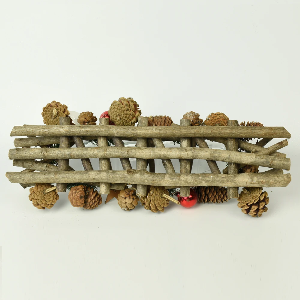 BSCI 4 cups tealight natural candlestick wood pinecone decorative candle holder