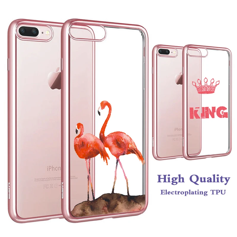 
Flamingos Pink Gold Edge TPU Electroplating Soft Phone Case for iPhone 7 Covers for iPhone 6s 7 7plus Case 