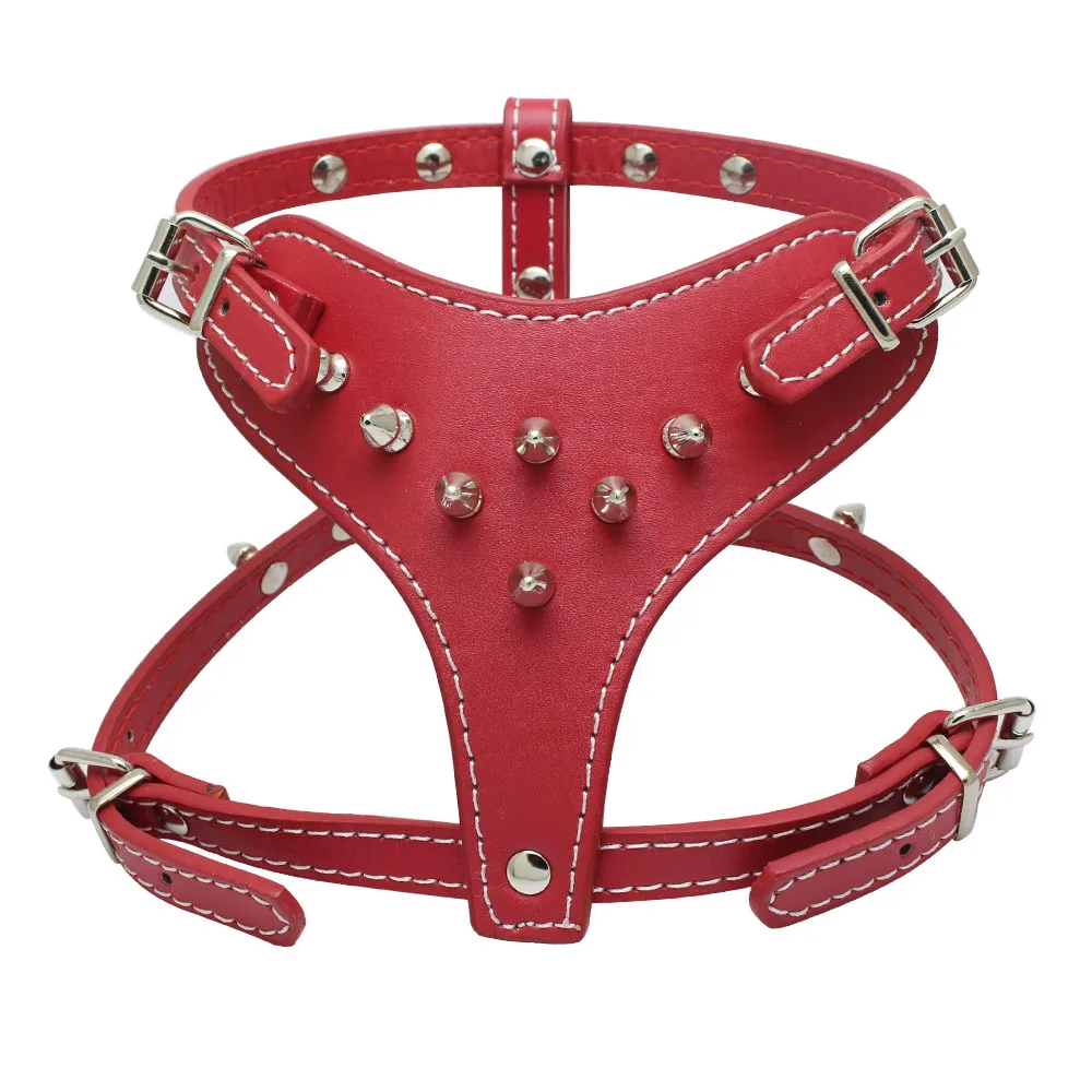 Quality  Spiked Real leather dog pet harness harness