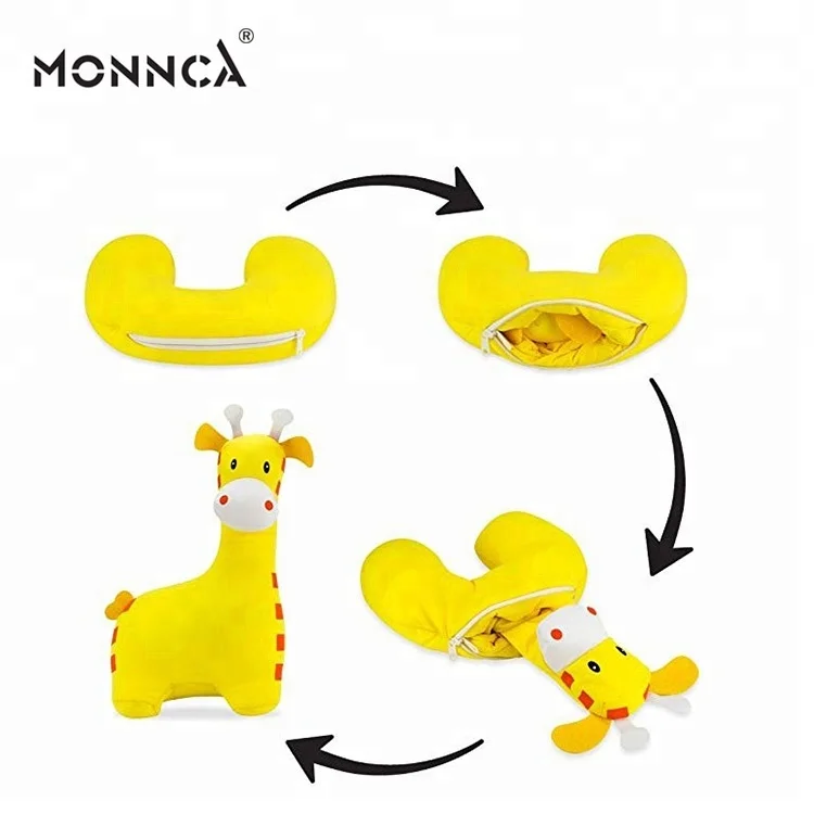 Custom folding travel stuffed animal pillow for kids memory foam 2 in 1 giraffe neck pillow