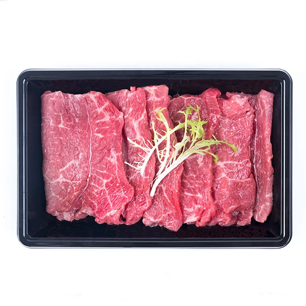 Plastic disposable RPET/PET 400g black meat box vegetable transparent custom size fruit tray