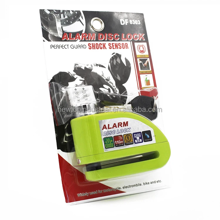 High security green alarm disc lock siren padlock alert lock for motorbike or bicycle