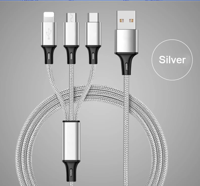 3 IN 1 USB Cable 8Pin Micro USB Charger Cable For iPhone 10/ x 8 7 6 6S Plus USB-C Android Phone Cables