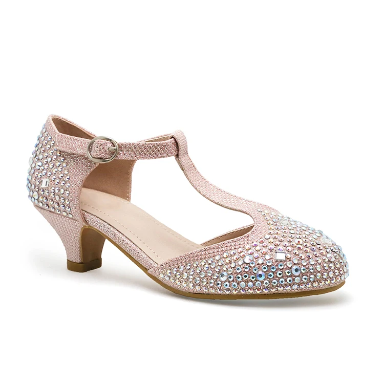 
Pink Children Shining Princess Low Pump Heel Shoes Party Dress Shoes for Kids Girls 