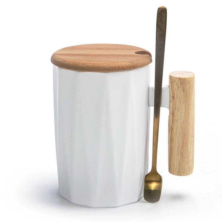 Керамическая кружка с ложкой и деревянной ручкой, 11 унций