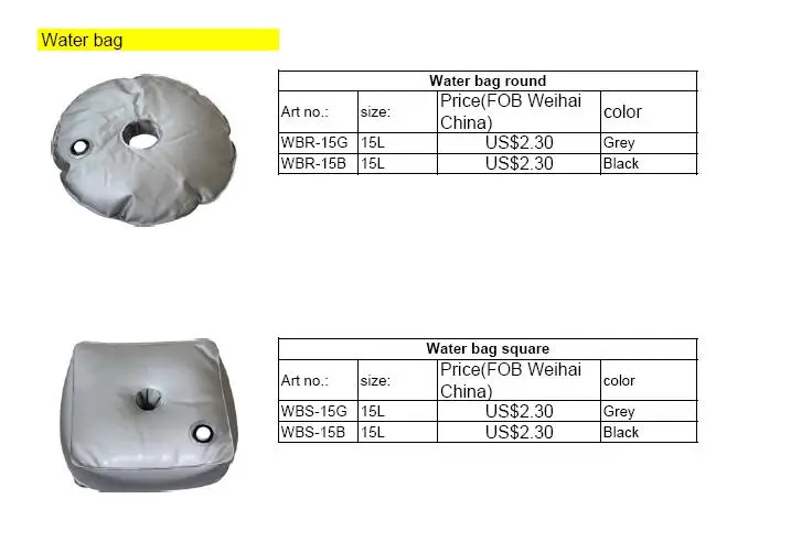 15L water bag for teardrop and feather flag banner