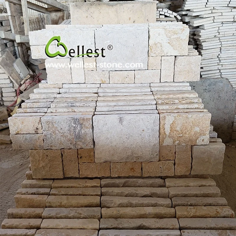 Tumble Beige Travertine Stacked Stone For Outside Wall Cladding
