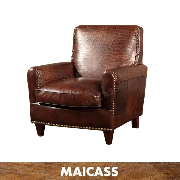 
Cafe Hotel bar armchair single antique leather sofa with rivet 