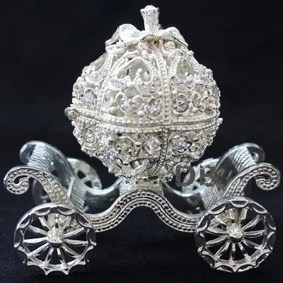 Metal Royal Cinderella Pumpkin Horse carriage Jewelry Case Wedding Decoration Girls Gift Ring Ornament Container
