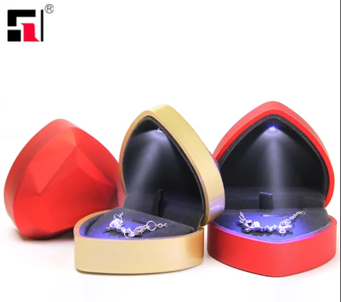 LED Ring Box Heart Purple Velvet Heart Box Ring Jewelry Box Ring Flower Heart