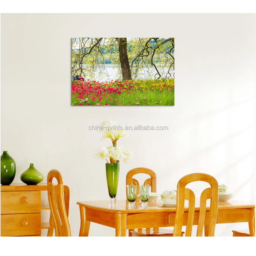 1 Piece HD Printed Lovers in Park Canvas Painting Nature Scenery Tulip Flower Wall Picture for Living Room/SJMT1942