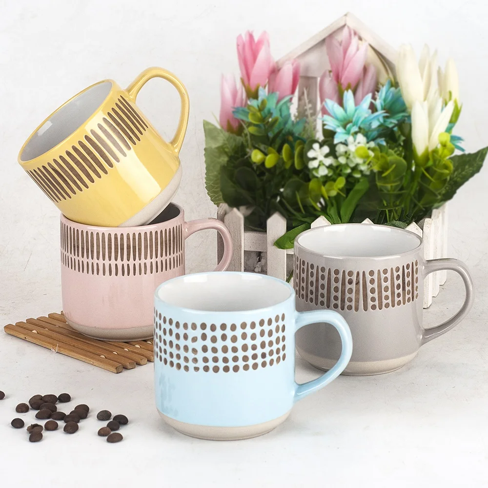 New design clay bottom 7 oz tulip shape stoneware coffee mugs ceramic