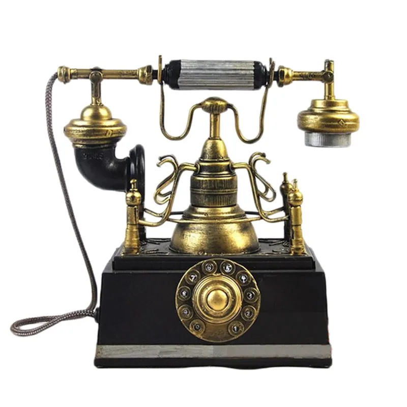 Retro Metal Crafts Vintage Telephone Decorative Antique Iron Old Phone Model For Bar Decoration