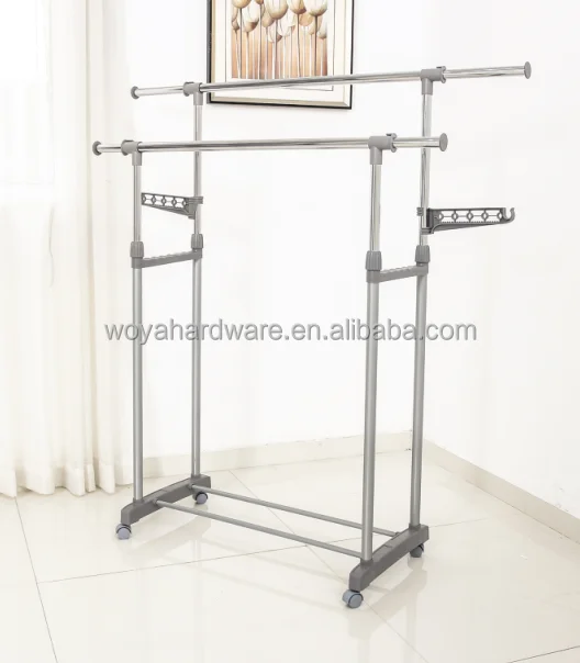 Double hanging rack metal hanger rack with wheels