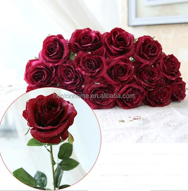 Water drop Rose Silk Craft Flowers artificial  Flowers For Wedding home Decoration 8 Color Cheap Sale HR019