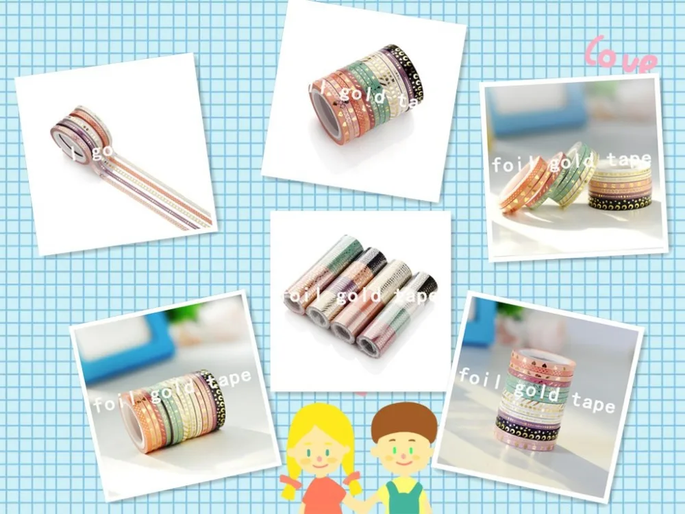 
16 rolls thin foil gold skinny washi tape set 