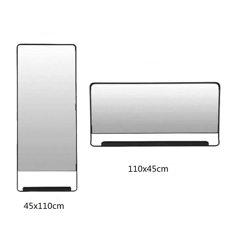 Large oversize decorative black metal pharmacy wall mirror with shelf for hallway bathroom