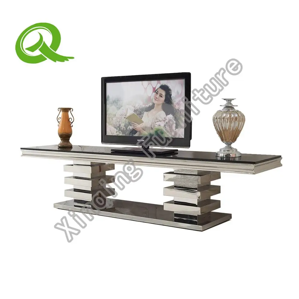 
modern cheap hot sale stainless steel glass top TV unit TV bench 