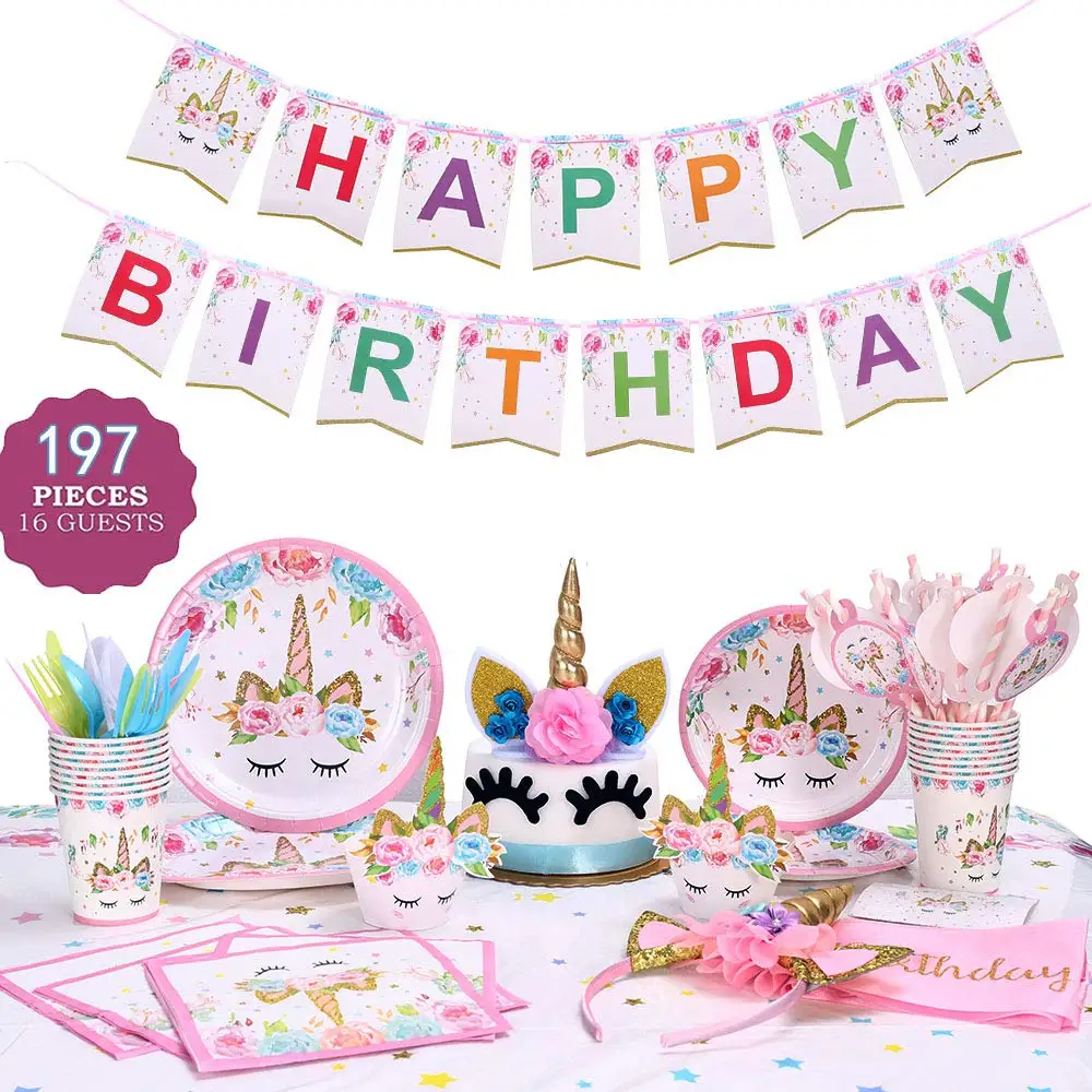 Easternhope Happy Birthday Unicorn Birthday Party Supplies Set Serves 16 Colorful decorations set