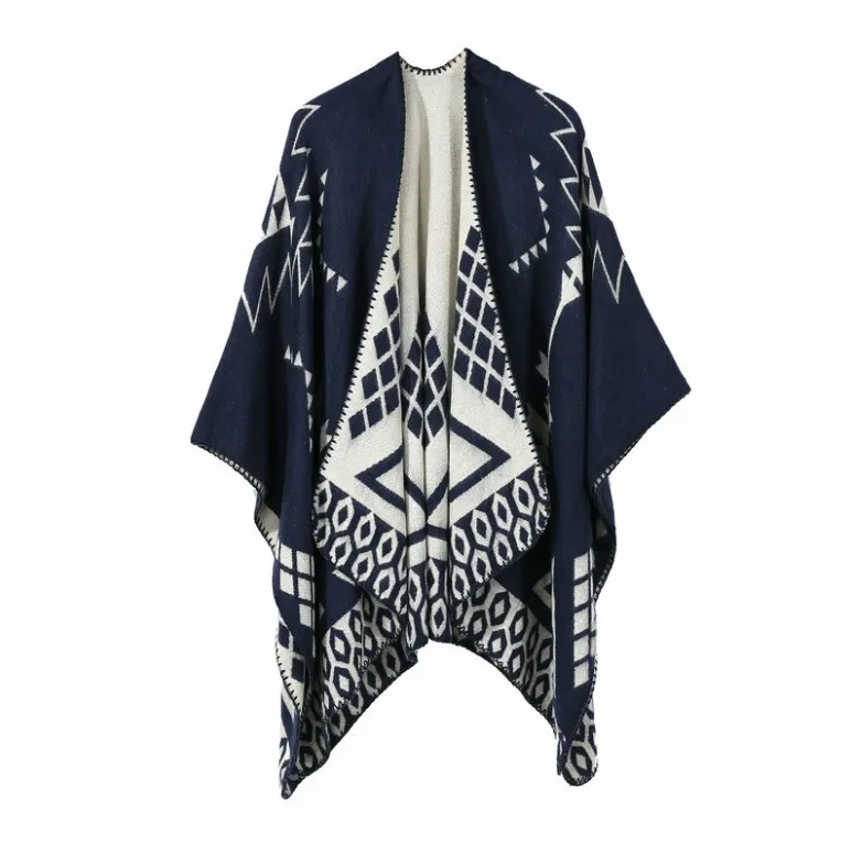 Fashion design quality Womens Knit Winter Merino Wool Plaid Wrap Poncho