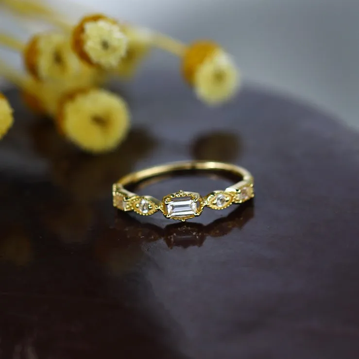 Everyday Jewelry Vintage Classic Geometric Topaz 925 Silver Eternity Band Rings  in 14K Gold Plated