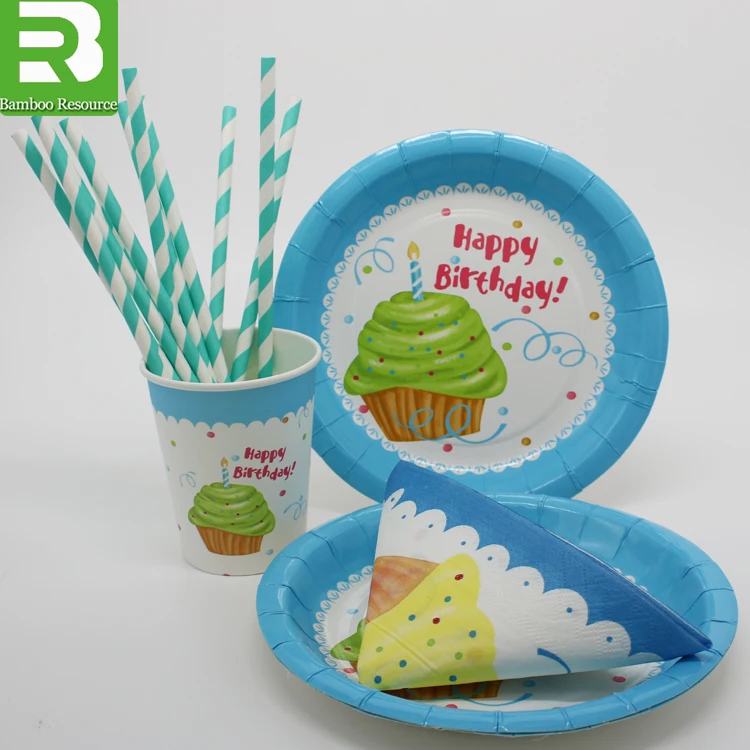 2021 Disposable paper party set paper cup and paper plate with napkin