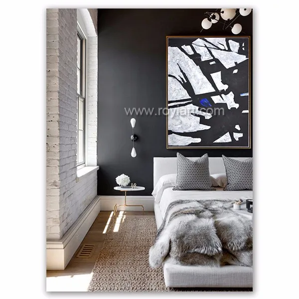 Modern wall decor black and white abstract oil painting on canvas