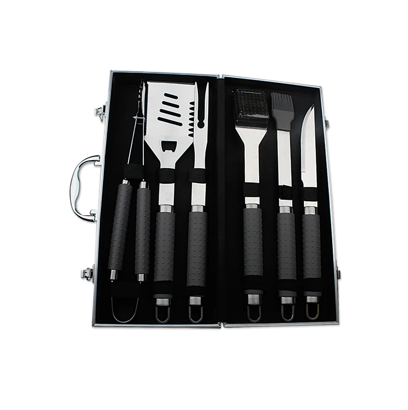 6pcs Complete Outdoor Barbecue Grilling Accessories Kit in Aluminum Storage Case