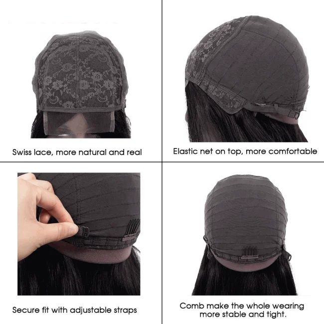 Megalook Free Shipping 16 Inch Indian Virgin Human Hair Wigs,Brazilian Straight  4X4  Lace Closure Wig For Black Women