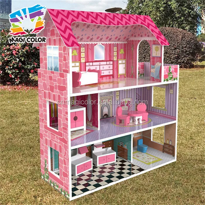 wholesale lovely girls toy sets wooden miniature house kits new design children wooden miniature house kits W06A235