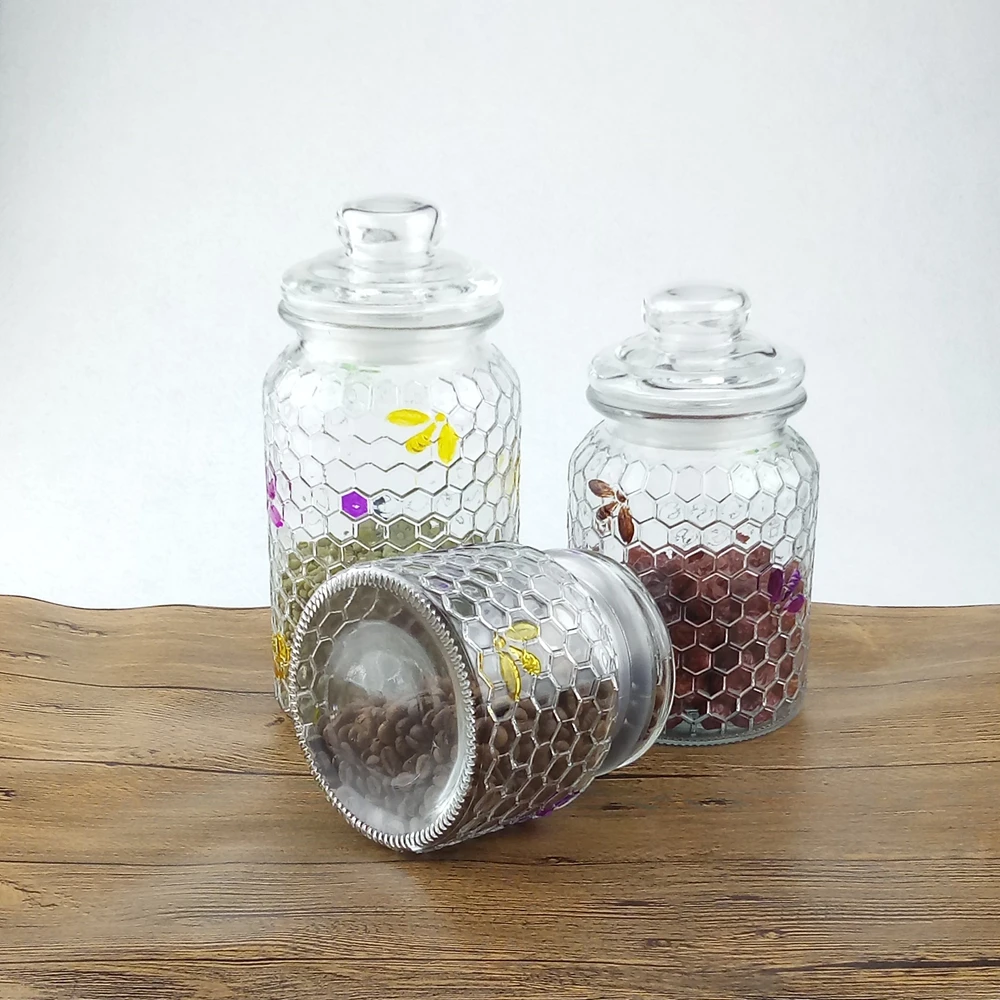 
Clear glass storage jars with glass gasket lids 