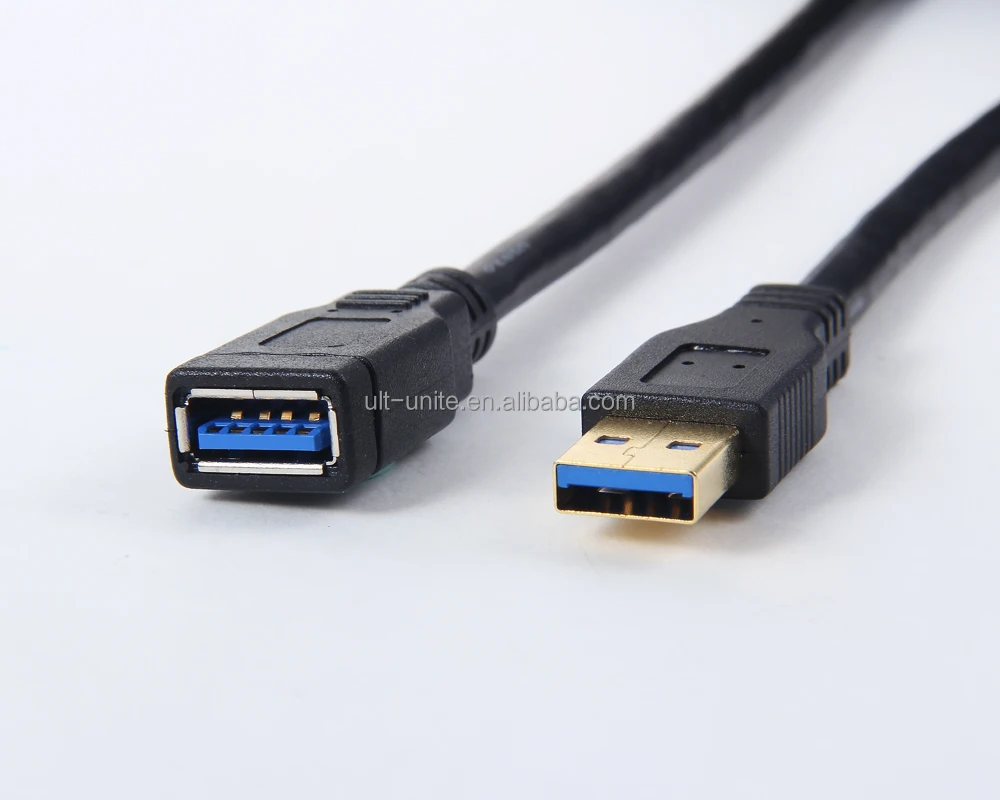 USB Мужчин и Женщин Кабель, Черный, Подключите оболочка позолоченные, OD = 6.0 мм L = 1.0 м