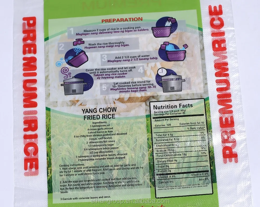 pp rice bag for 50kg 25kg 5kgs 50lb polyethylene bag pp laminated woven sacks with color printing food bag flower seed