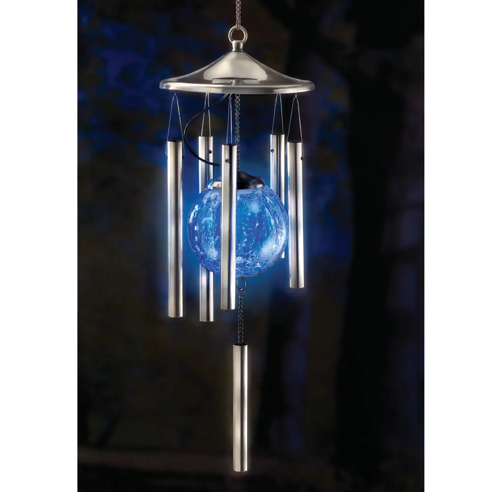 Solar powered color changing hanging wind chime light lantern garden