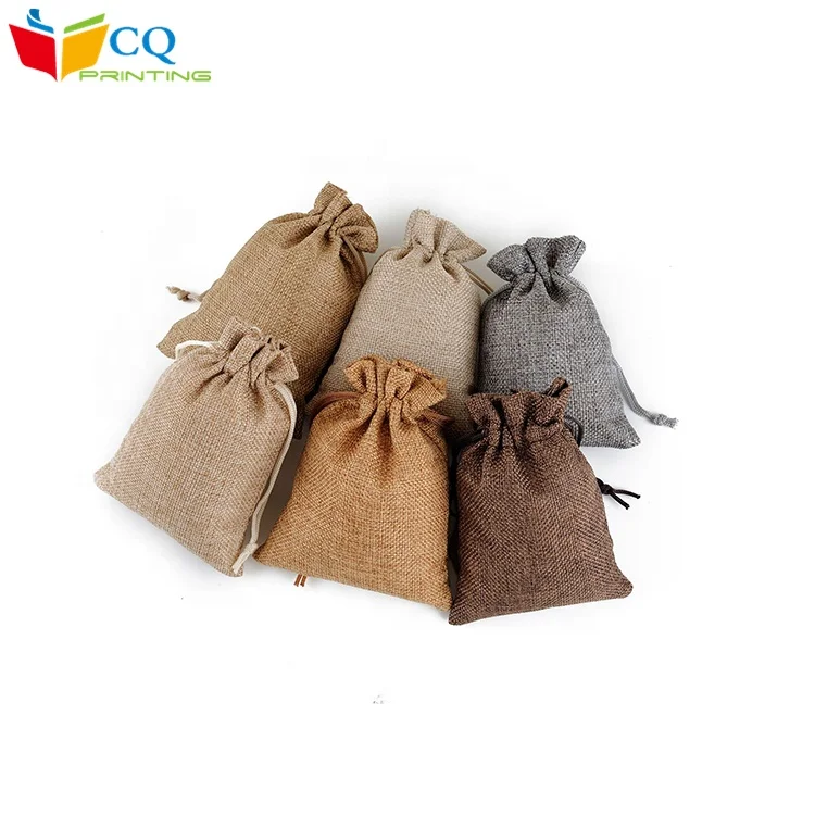 Cheap  natural brown  burlap linen hemp pouch bag with drawstring  13x18cm