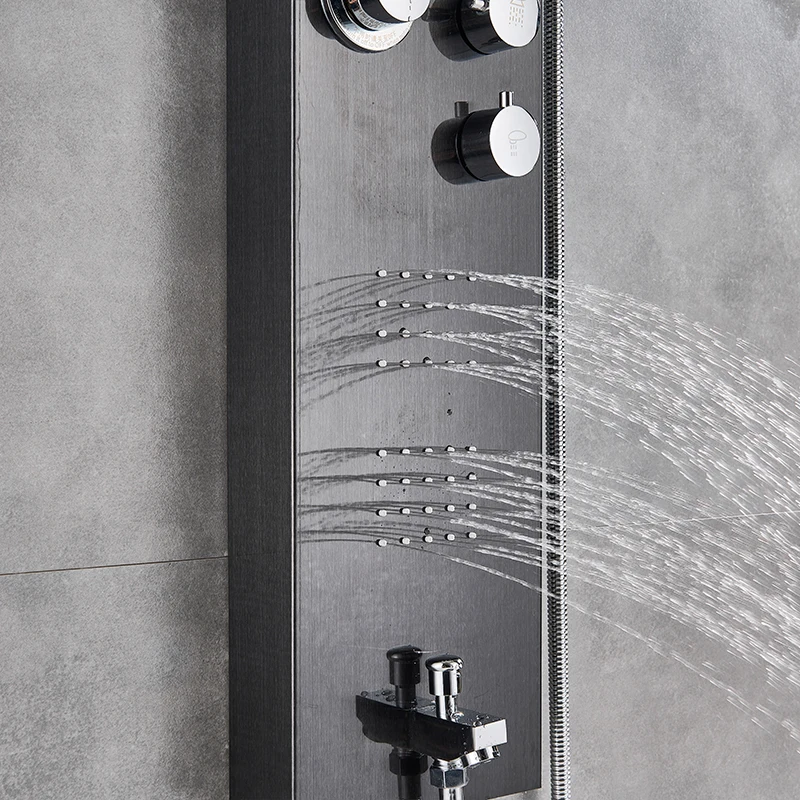 Black Bathroom Rain Shower Panel Brushed Nickel Shower Column Tub Hand Shower Wall Panels with Massage