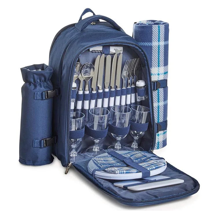 600D polyester camping picnic cooler outdoor insulated picnic bag backpack for 4 person